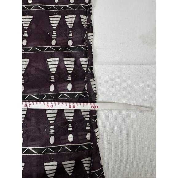 Womens Purple Silk Rectangle Blouse Wooden Doll Print Black White Geo Head Scarf - Picture 12 of 13